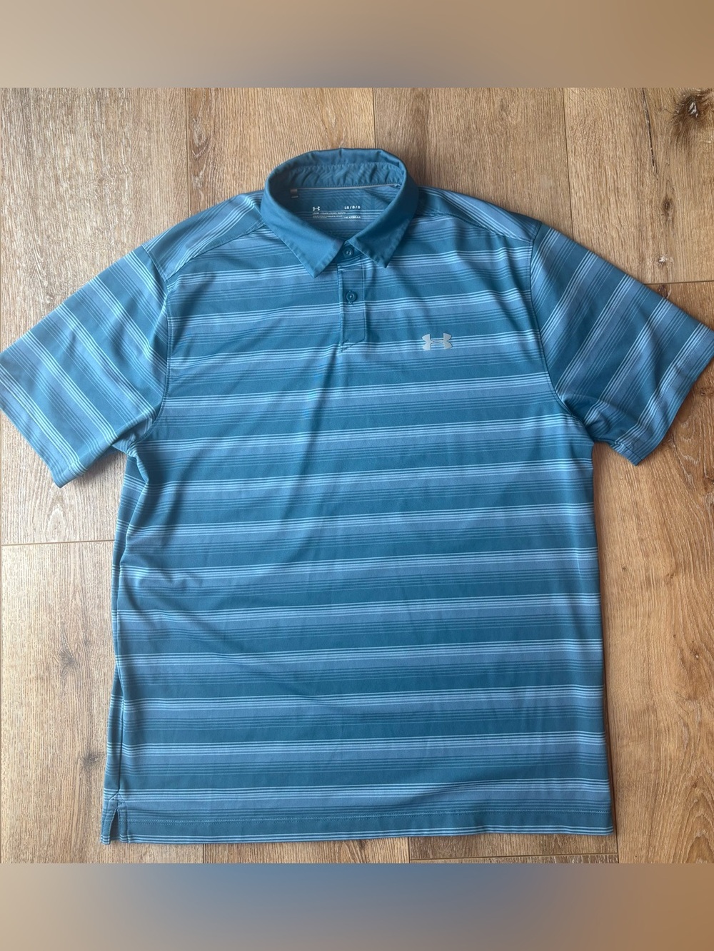 Under Armour HeatGear Striped Polo Shirt Mens Large L Blue Gray Short Sleeve